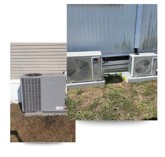 Three air conditioning units outside. 